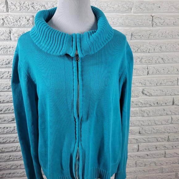 Studio Works Womens Sweater 2X Cardigan Blue Zip Cotton Turtleneck SWE85E - Picture 2 of 9